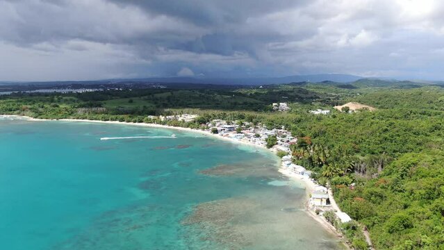 Aerial shot of the paradisiacal beach on the island of Icacos