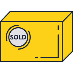 Sold stamp on postal box pack icon vector