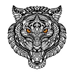 Tiger head zentangle arts isolated on white background