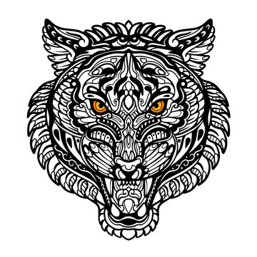 Tiger head zentangle arts isolated on white background