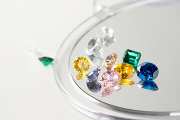 Jewel or gems on white background, Collection of many different natural gemstones