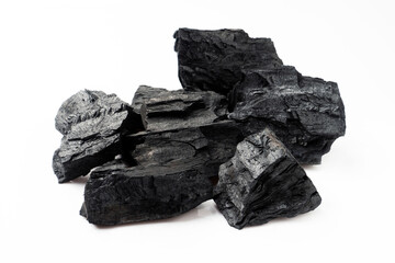 Obraz premium Coal isolated on white background close up shot