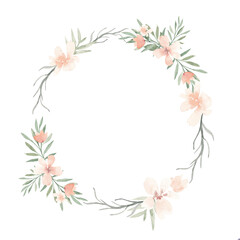 Obraz na płótnie Canvas Vintage aesthetic wildflower fall wreath in pastel beige orange color. Botanical floral frame isolated on white background. Rustic meadow template for wedding invitation, birthday card, nursery