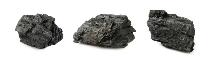 black Coal isolated on white background close up shot