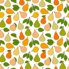 A set of seamless patterns of pears, leaves, fruits and flowers, 1000x1000 pixels. Vector graphics
