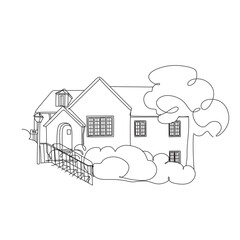 House vector. Home exterior vector line art illustration front view with roof. Contemporary Apartment in a townhouse. Home facade with doors and windows.