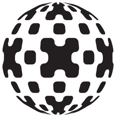 Abstract, patterned sphere design element in black color. PNG with transparent background.