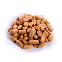 pile of salted peanuts isolated close up on white background 