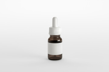 One amber glass dropper bottle mockup - Multiple floating bottle. Blank label. 3D Illustration