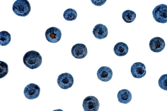 Blueberry pattern isolated on white background. Top view. Flat lay