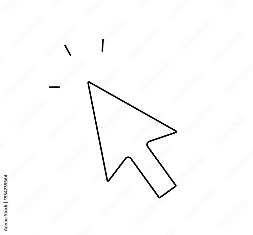 Wall mural vector isolated computer mouse cursor with rays colorless black and white contour line easy drawing