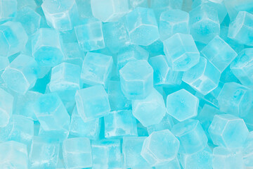 Blue ice cubes background texture. freshness. freezing. pieces of ice close up