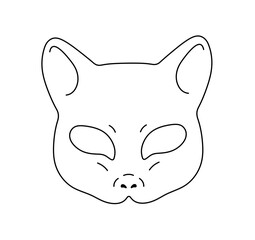 Vector isolated cat carnival mask with holes for eyes colorless black and white contour line easy drawing