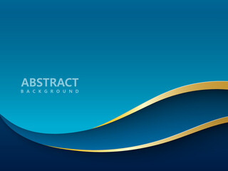blue curve paper cut abstract background with golden lines and realistic shadow