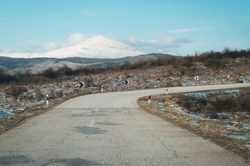 Rtanj mountain road in winter in Serbia