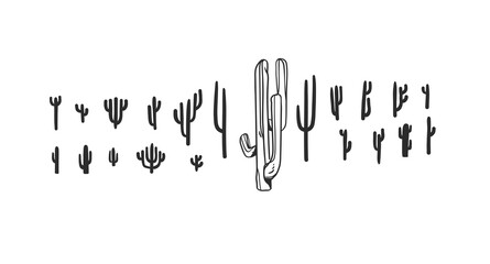 Hand drawn abstract vector graphic clipart illustration boho desert cactus collection set bundle.Western logo design concept.Bohemian wild west contemporary.Wild west Cactus silhouette modern drawing.