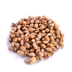 Salted pistachios isolated on white background