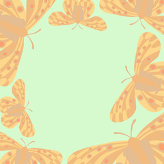 Fototapeta na wymiar Vector isolated green background with orange butterflies.