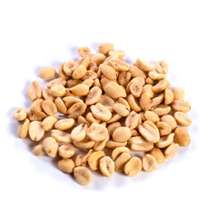 pile of spiced peanuts isolated close up on white background 