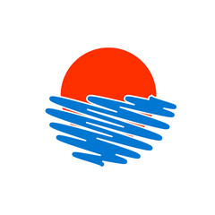 Sea and sun minimal pictogram, travel logo