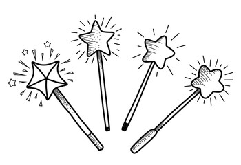 Set of Hand Drawn Doodle magic wand.