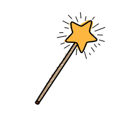 Hand Drawn color Doodle magic wand. 