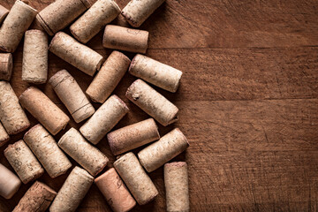Wine corks on wooden table