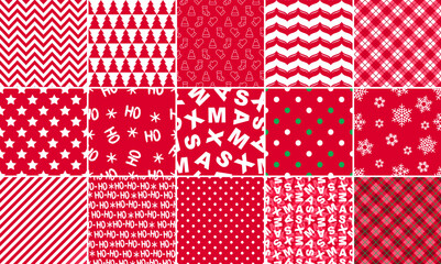 Christmas holiday seamless pattern. A set of red ornaments. Texture for fabric, wrapping, wallpaper, background