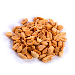 pile of spiced peanuts isolated close up on white background 