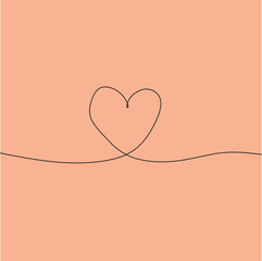 heart vector line illustration. Line drawing linear continuous symbol of love. Valentines single line romantic wedding logo