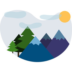 Vector mountain forest landscape nature view icon