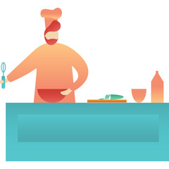 Cook in uniform on kitchen vector icon on white