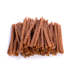 dried fish stick with pepper, snacks for beer isolated on white background