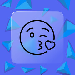 Emoticon with air kiss line icon. Smile, heart, emoji, express emotion, feeling, reaction, send, message, messenger. Online communication concept. Glassmorphism. Vector line icon