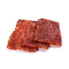 Beef jerky meat on white background