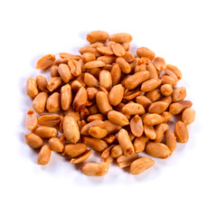 pile of spiced peanuts isolated close up on white background 