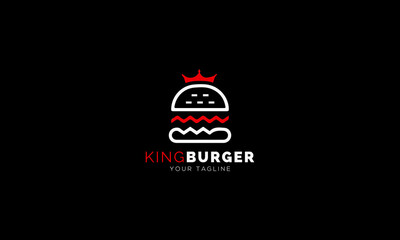 Burger crown logo design. Vector illustration of cheese burger with crown monoline design