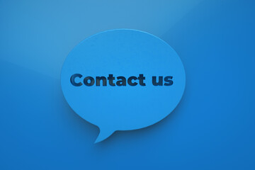 Contact us speech bubble on a bright blue background, 3d render