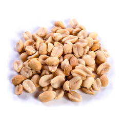 pile of spiced peanuts isolated close up on white background 
