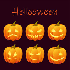 Set festive Halloween emotional pumpkins.