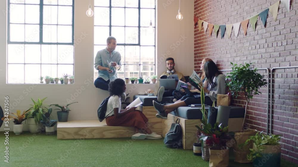 Fototapete work, collaboration and teamwork in a coworking office with staff and workers. team together plannin