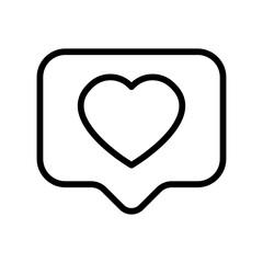 Heart in speech bubble line icon. Sociak media button, speech bubble, play, like, heart, trumb up, comment, star. Feedback concept. Vector black line icon on a white background