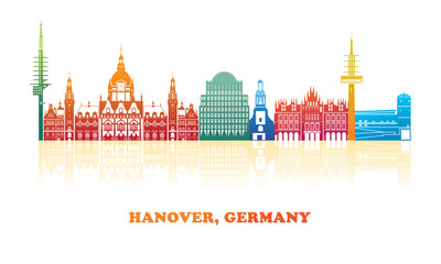 Fototapeta premium Colourfull Skyline panorama of city of Hanover, Germany - vector illustration