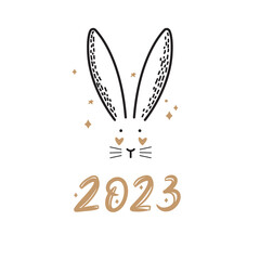 2023 sign with cute bunny. Vector New Year symbol on white background.