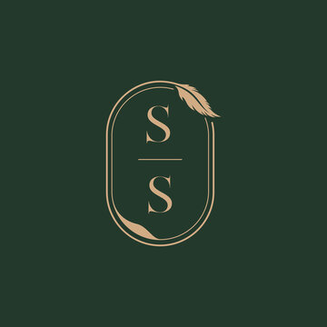 SS feather initial wedding concept of monogram logo
