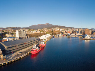 Hobart CBD and Waterfront in Tasmania Australia