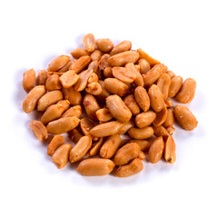 pile of spiced peanuts isolated close up on white background 