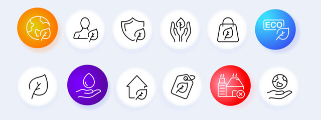 Ecology set icon. Plant, greenery, flower, leaf, garden, sprout, fertilizer, factory, environmentally friendly. Grean peace. Save the planet concept. Vector line icon for Business and Advertising