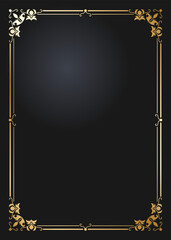 Floral rectangular golden frame. Festive design. Gold border with flowers. Frames vector.