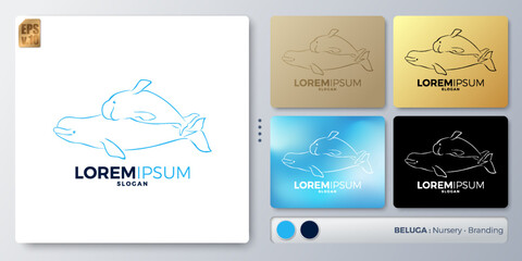 beluga whale vector illustration Logo design. Blank name for insert your Branding. Designed with examples for all kinds of applications. You can used for indentity, Nursery, helthcare, baby shop.
